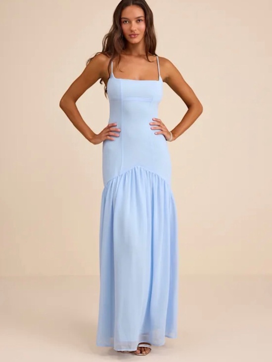 Lulus Dresses & Skirts - Lulu's Powder Blue Spaghetti-Strap Maxi Dress